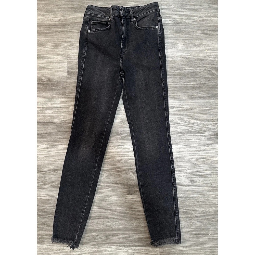 Free People NWT‎ Wash Black Jeans Skinny High Rise Raw Hem Stretch Denim Size 27